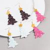 Glitter Leather Christmas Tree Long Earrings for Women Fashion Colorful Plant Drop Earring Party Jewelry Gifts