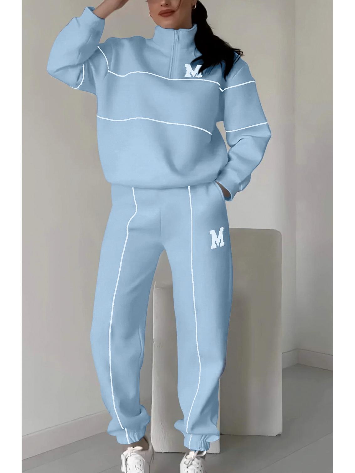 

Спортивный комплект из свитшота с надписью и длинных брюк на осень/зиму 2024 M светло-синий