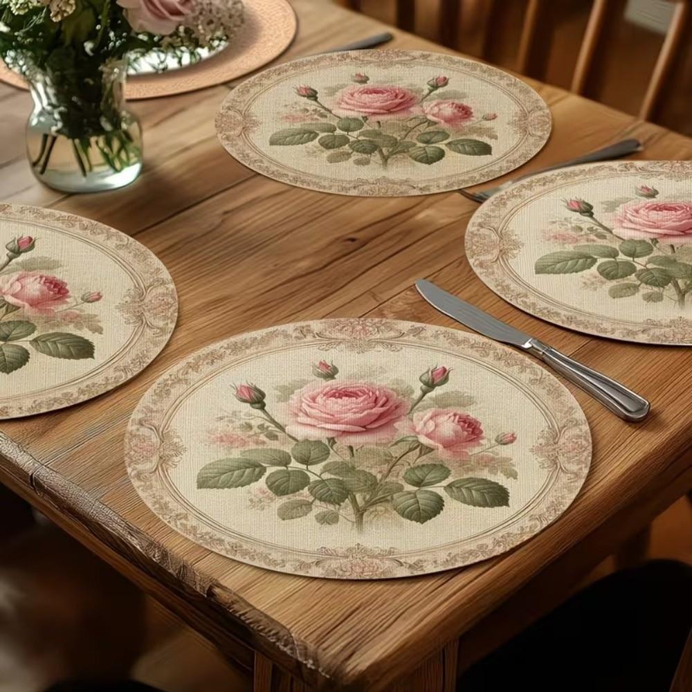 Anti-scald Flower Linen Table Mat Anti-slip Round Dining Mat Party Table Decoration