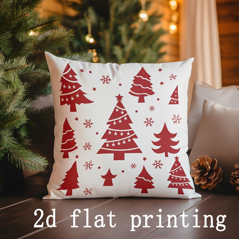 Home Decor Christmas Tree & Snowflake Pattern Pillow Covers Pattern Cushion Cover Suitable For Sofa Bedroom Car Pillow Cover