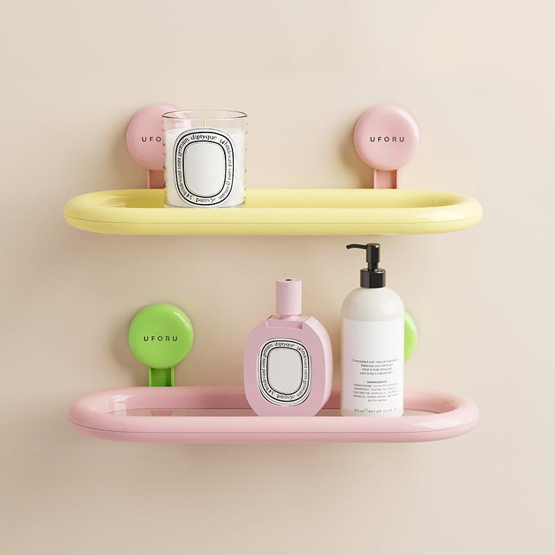 UFORU Dopamine Style Oval Suction Cup Shelf - No Drilling Bathroom Wall Mount for Shower Gel & Hand Sanitizer