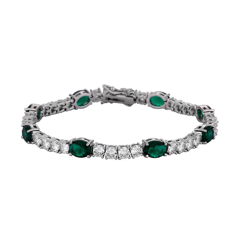 Prong Setting Two Tone Oval and Round CZ Tennis Bracelet Rhodium Plated Brass Luxury Couple Jewelry Gift