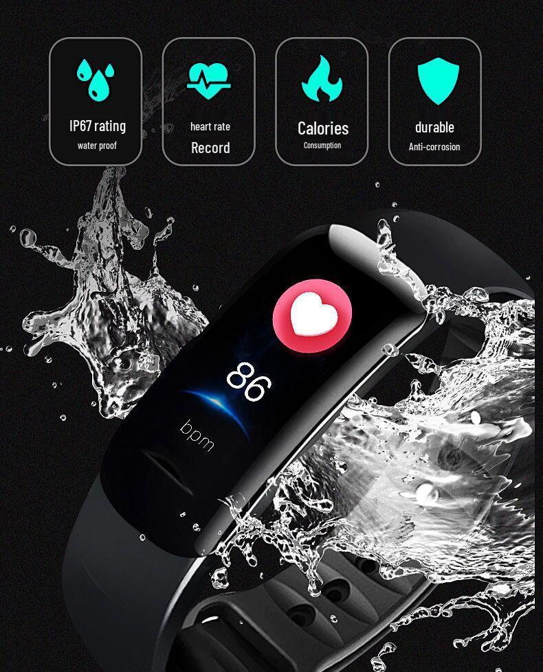 E-commerce C1 Waterproof Smart Sports Watch with Blood Pressure & Heart Rate Monitor, Bluetooth Pedometer, and Color Display.