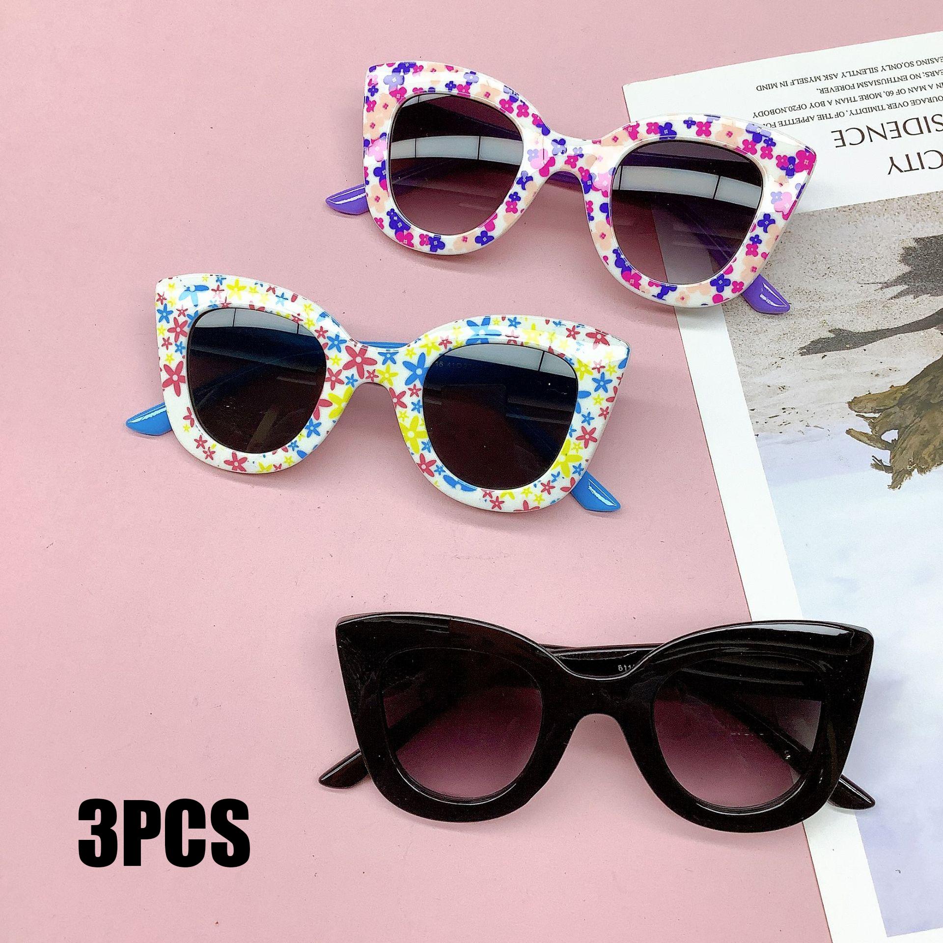 

3Pcs Personalized Frame Printed Girl Cute Decoration New Fashionable Cat Eye Children S Sunglasses