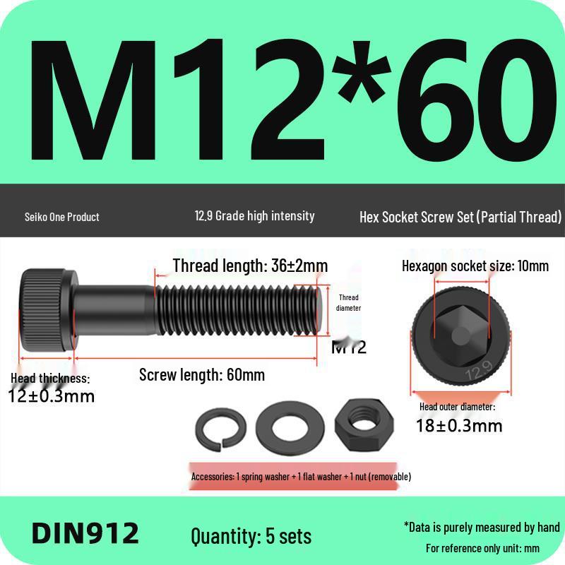 12.9 High Strength Socket Head Cap Screw and Nut Set M8-M16.