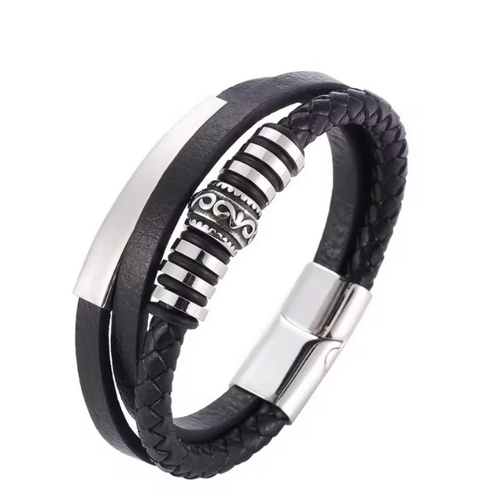 Trendy Men s Leather Woven Alloy Bracelet - Fashionable and Unique Design