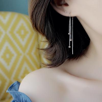 925 Ayar Gümüş Püskül Yuvarlak Boncuk Küpe Buklet D'oreille Uzun Damla Küpe Kadınlar için Moda Takı