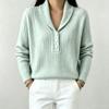 Women S Solid Polo Neck Long Sleeve Knit Sweater Casual Wear