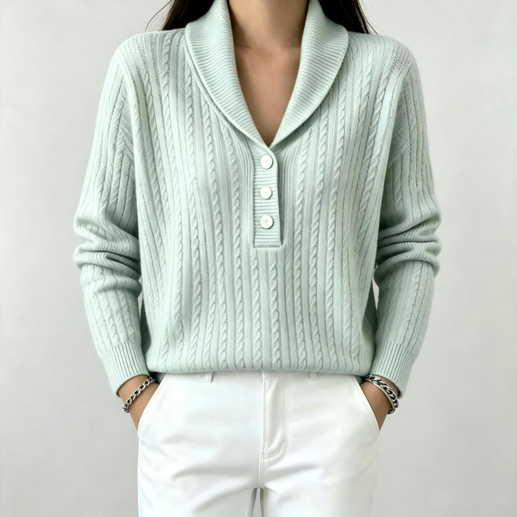 Women S Solid Polo Neck Long Sleeve Knit Sweater Casual Wear