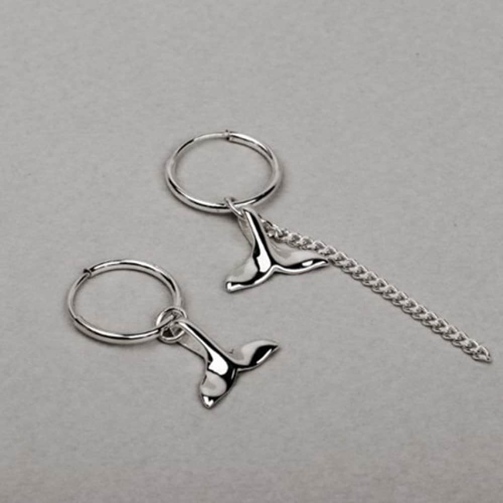 [Aslit] Pipe Ring Earrings Silver 925 Unbalanced Whale Tail