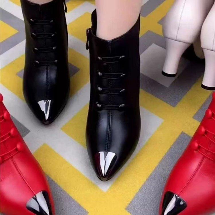 Ghete Martin pentru toamna și iarna pentru femei, noi, din catifea, botine scurte retro cu vârf ascuțit, toc gros, toc înalt, cizme confortabile din piele pentru femei