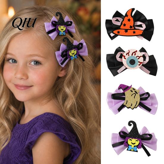 Funny Halloween Clips 1 Pair Girl Hairpins, Anti-Slip Clip Design Bang Hair Pins, 3D Bow Decorative Hairpin Pumpkin Skull Eyes Shape Clips,