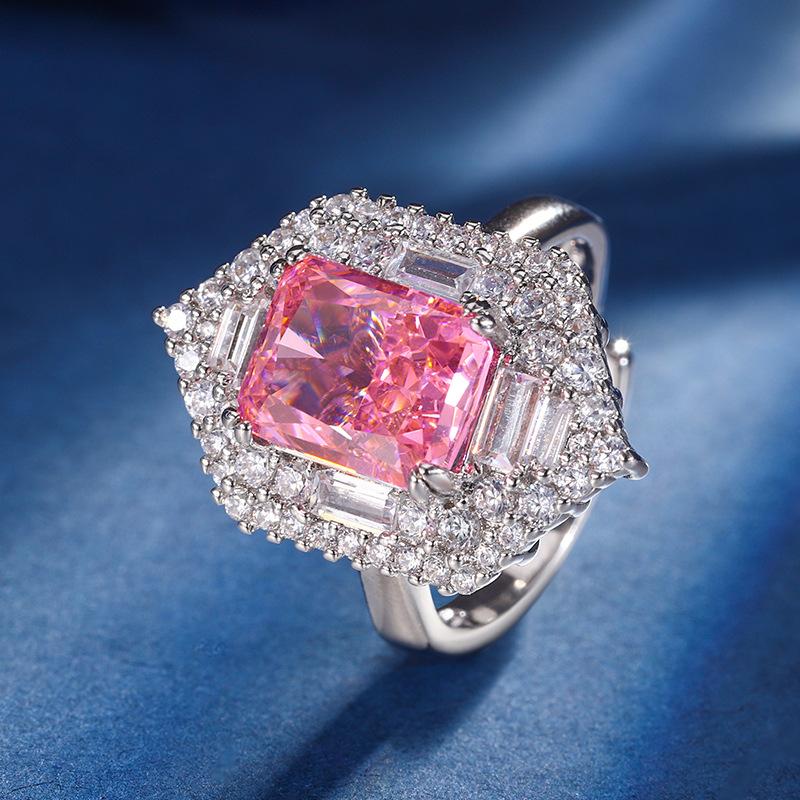 

Autumn And Winter Jewelry Set High Carbon Diamond Ice Flower Cut Copper Inlaid Deep Pink Diamond Set Main Stone 8 * 10