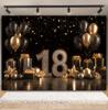 Black and Gold Balloon Gift Theme 18th Birthday Banner Backdrop Cloth Adult Gift Birthday Party Decoration Photography Backdrop