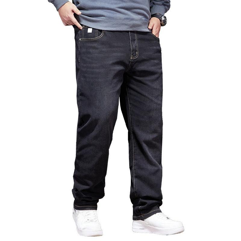 Plus Size Men's Straight-Leg Trousers Autumn High-Waisted Stretch Dad Jeans