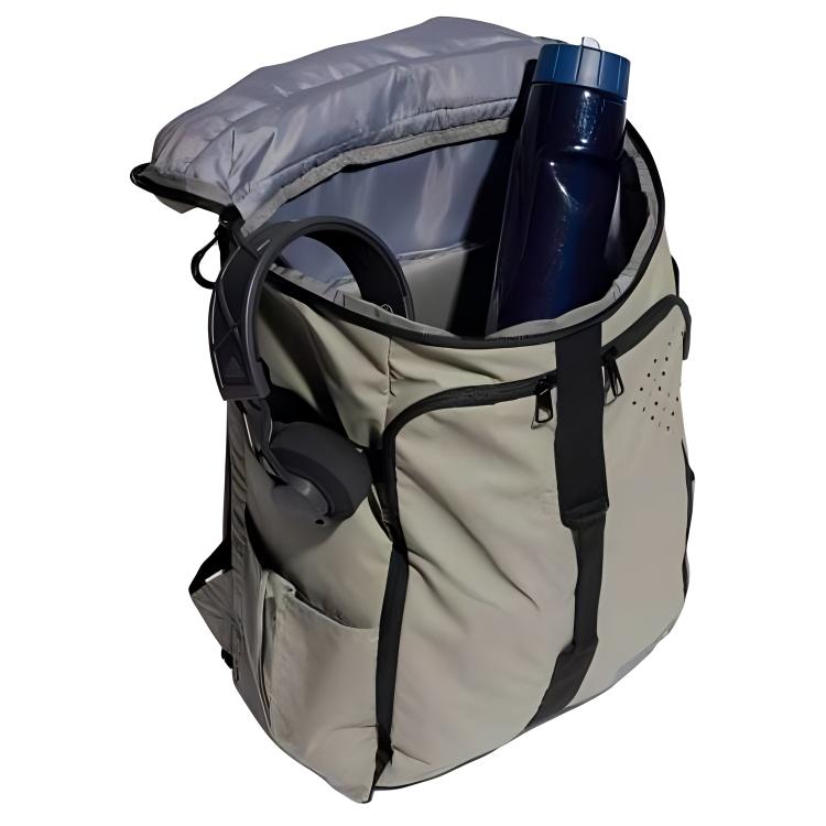adidas Brand Logo Zipper Closure PU Backpack Unisex Backpack Silver-Pebble Black Gray IQ0902