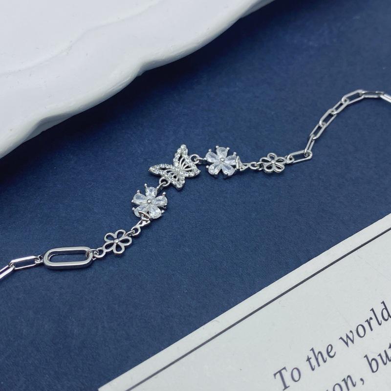 S925 Sterling Silver Butterfly & Flower Bracelet - Elegant Light Luxury & Stylish Personal Touch