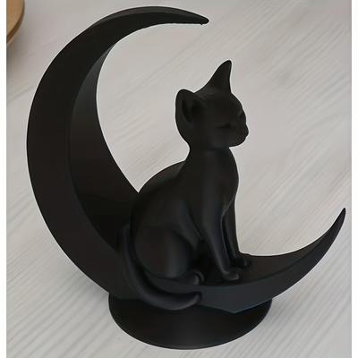 3D Printed Moon Cat Statue, Minimalist Style Moon Sitting Cat Statue Ornament, Creative Home Ornament, Desktop Decoration