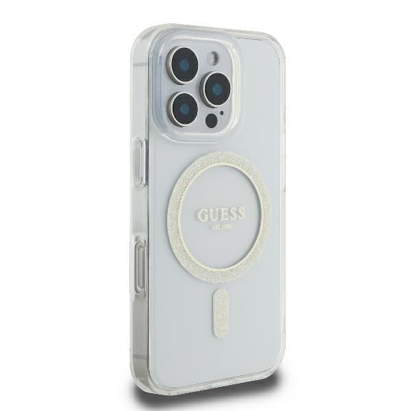 Guess Guhmp16Lhfgeret Iphone 16 Pro6.3 Przeźroczysty/Transparent Hardcase Iml Glitter Circle Magsafe