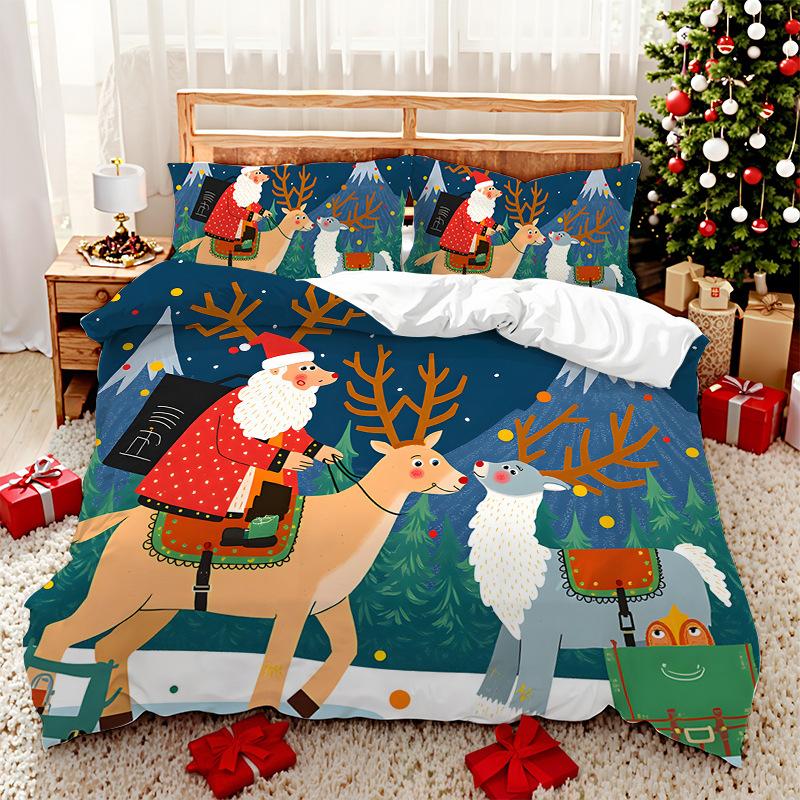 3D Digital Printed Bedding Two Or Three Piece Santa And Elk Polyester Quilt Cover