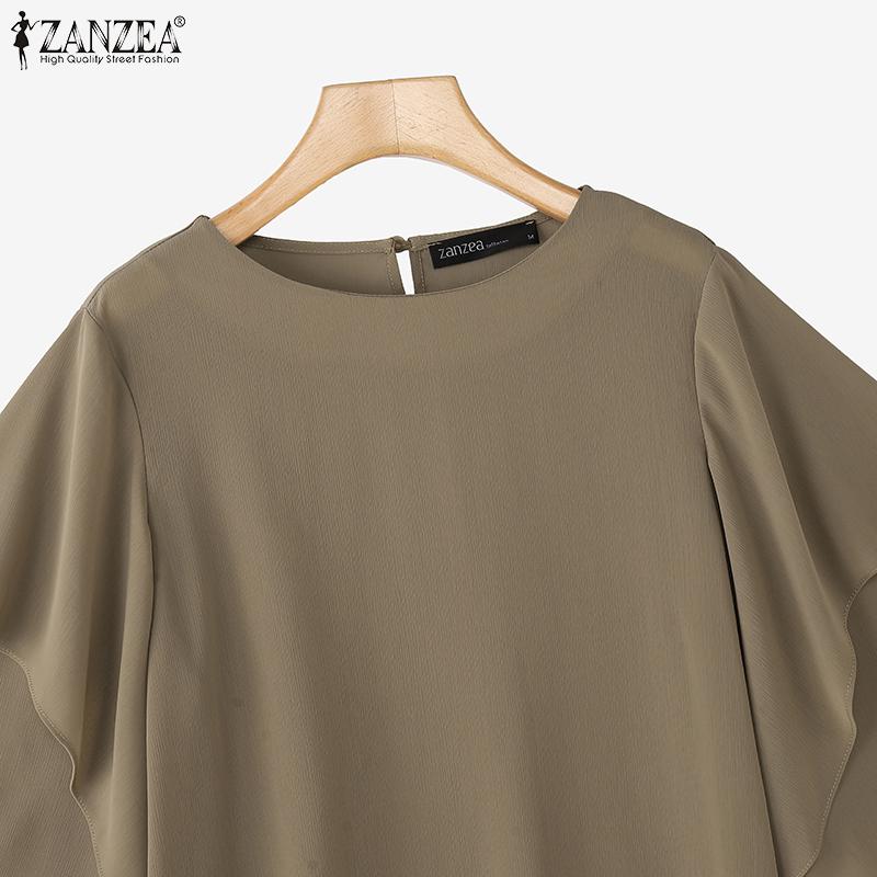 ZANZEA Women Summer Round Neck Casual Short Sleeve Loose Blouse