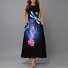 Women Plus Size Sleeveless Crew Neck Dress Soft Watercolor Floral Branches Flowy Mid Calf Gown