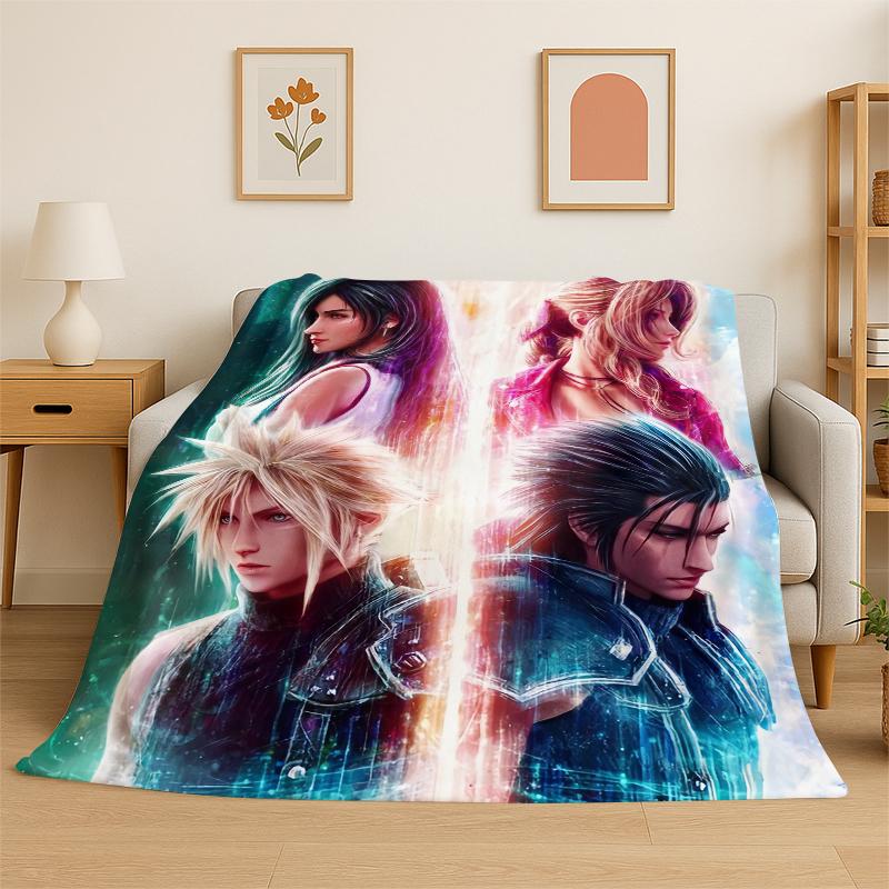 Cloud Tifa Final Fantasy Games Sephiroth Flannel Blanket Soft Warm Throw Blanket for Bedroom Living Room Bed Travel Picnic Gift