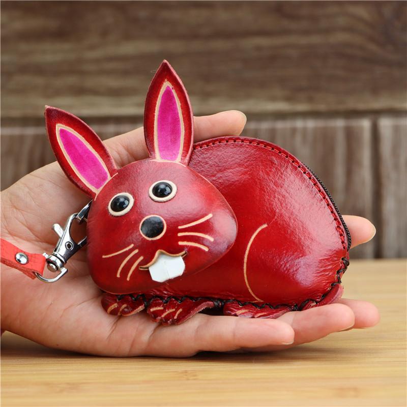 First Layer Cowhide Creative Bunny Change Bag Children'S Cute Cartoon Hand Bag Key Bag Birthday Gift