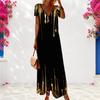 Women Plus Size V Neck Short Sleeve Printed Light Purple Maxi Dress