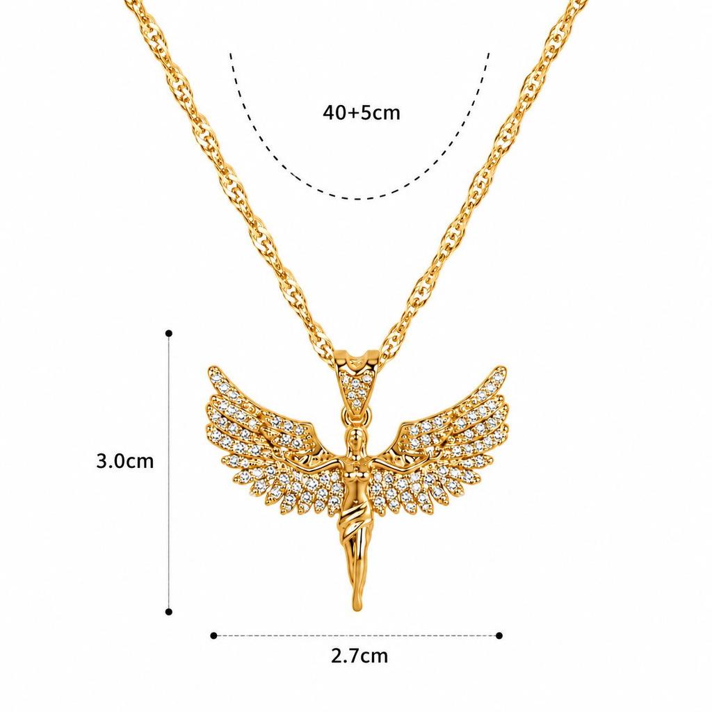 Angel Wing Cubic Zirconia Pendant Necklace - Luxurious Women's Clavicle Chain with Full Diamond Pendant