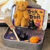 Halloween Bear In A Box Handmade Cute Witch Bear In A Tin for Trick or Treat Miniature Plush Bear with Broom Pumpkin Cat Halloween Party Gift