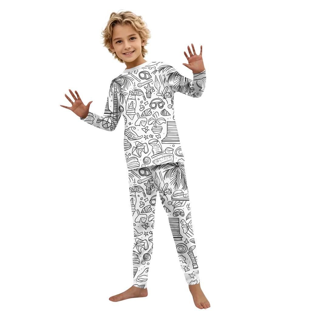 DIY Hand Painted Colorable-Parent-child Outfit - Print Round Neck Parent-child Long Sleeve Long Pants Home Clothes Suit Spring