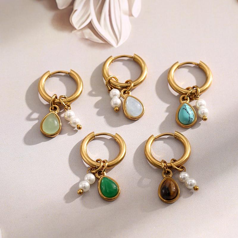 Simple Brown Teardrop Drop Earrings for Women Exquisite Vintage Pearl Beaded Hoop Earrings Trendy Casual Versatile Jewelry Gift