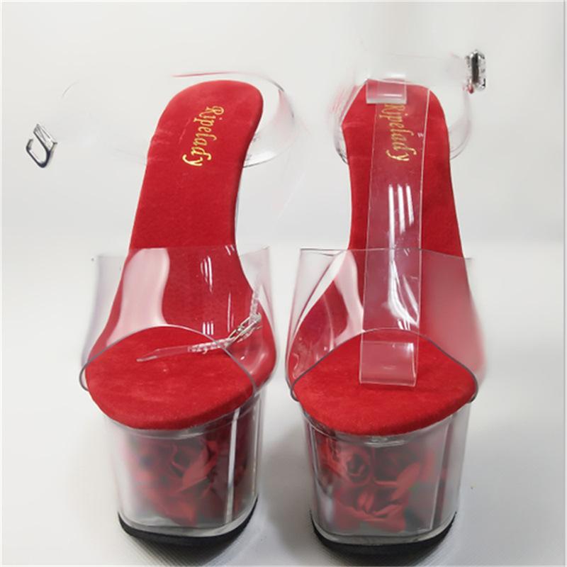 2025 New Night Show Crystal Waterproof Table Sandals Women's Non-slip High Heels Thin Heels Transparent Hate Sky High