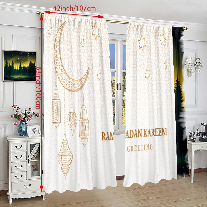 Ramadã auspicioso (Lanterna) Cortina impressa Ramadan 2PCS de poliéster adequada para quarto e sala de estar,