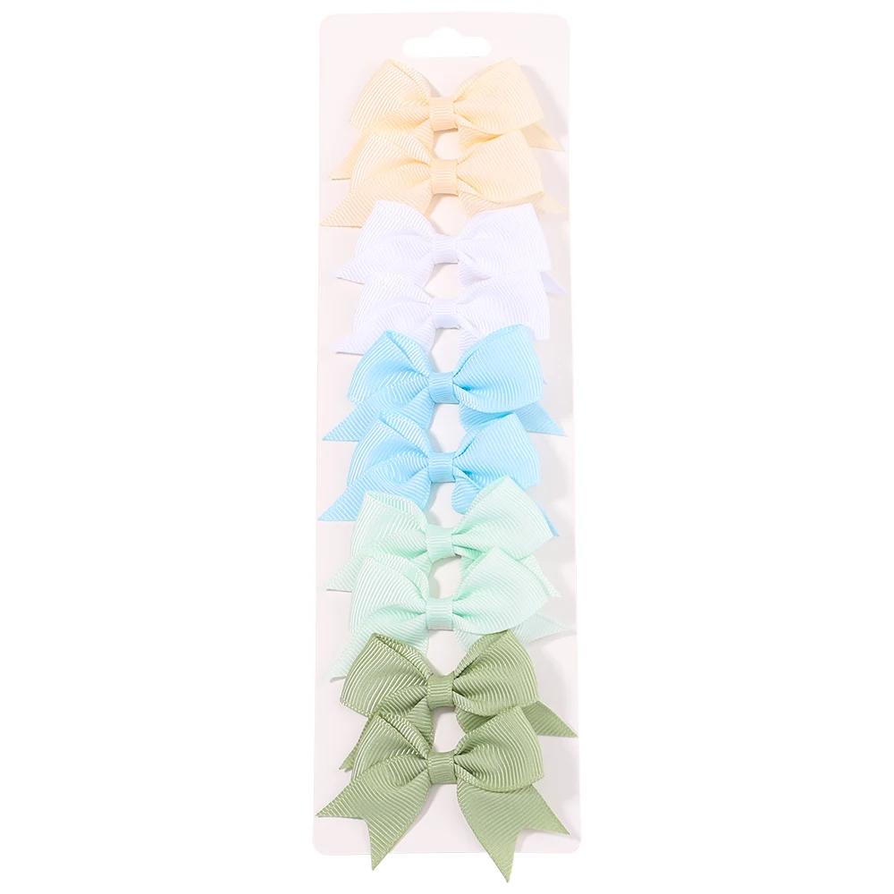 10Pcs/lot Kids Solid Color Ribbon Baby Bows Hair Clips for Baby Girls Handmade Bowknot Hairpin MiNi Barrettes Hair Accessories