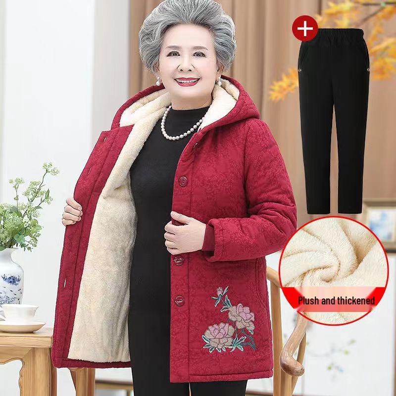 

Женская зимняя хлопковая куртка с велюровой подкладкой для женщин среднего и пожилого возраста 5XL for 145-160 kg