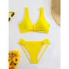 2025 Summer New Women's 2 Piece Swimsuit Solid Color High Waist Bikini Set V-neck Backless Beach Vacation Bathing Suit Swimwear