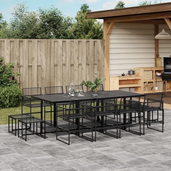 VidaXL Ensemble à manger de jardin 13 pcs noir résine tressée, ensemble de salle à manger d'extérieur, meuble de salle à 3295045