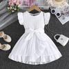 Fashion Girls Solid Color Wave Round Neck Ruffle Edge Dress Casual Comfortable Dresses Girls