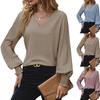 Women's Fashion Pleated V-Neck Long Sleeve Solid Color Long Sleeve Top