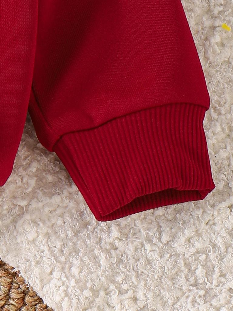 Vinröd Huvtröja med Långa Ärmar och Byxset för Flickor - Europeisk & Amerikansk Stil