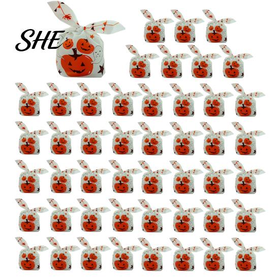 Transparent Cookie Bags with Drawstrings 48 Pcs Halloween Candy Bags, Kids Trick or Treat Goodie Cute Rabbit Small Containers for Party Ear
