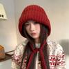 Red Knitted Hat Women's Winter Lei Feng Hat Large Head Circumference Warm Ear Protection Woolen Hat Thickened Balaclava