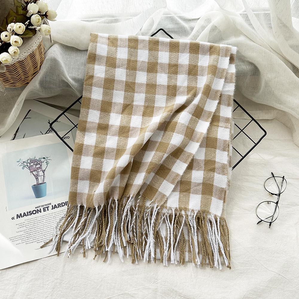 Scarf Autumn and Winter Imitation Cashmere Houndstooth Shawl for Women Trendy and Versatile Warm Long Tassel Scarf