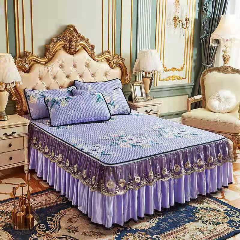 3pcs Bedding Set European Luxury Summer Cooling Bedspread Latex Ice Silk Elegant Bedcover Zipper Removable Quilted Bedspread