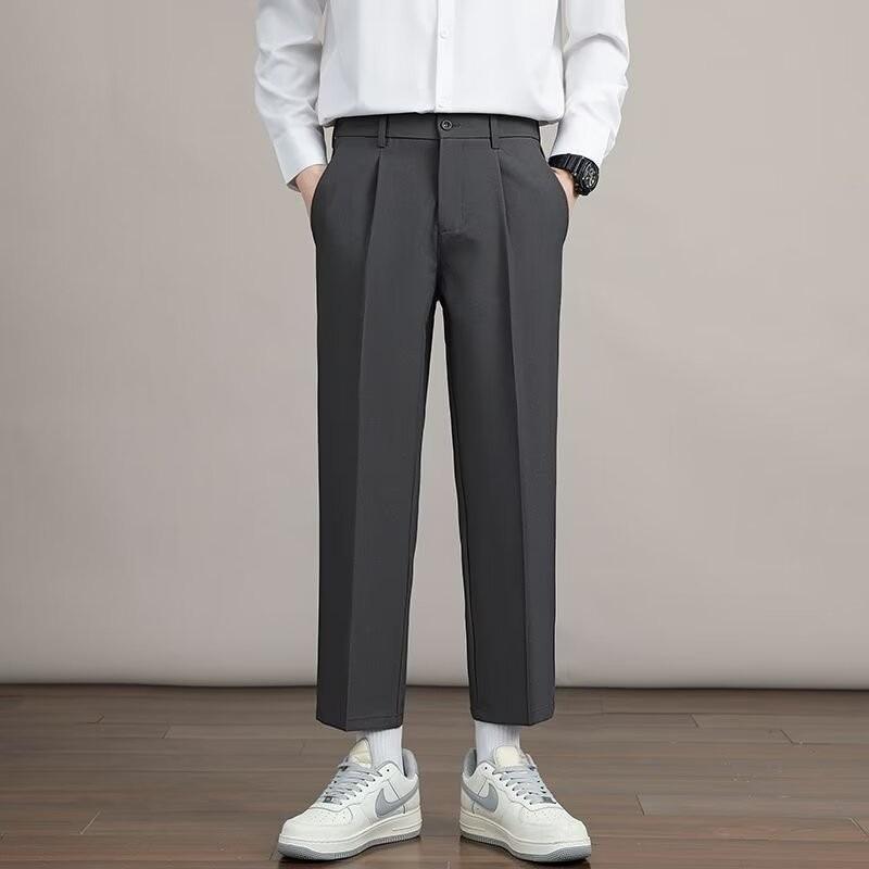 Versatile Ins Business Nine-point Small Trousers Men's Summer Loose Straight Wide-leg Trousers Thin Pants Drape Suit Trousers