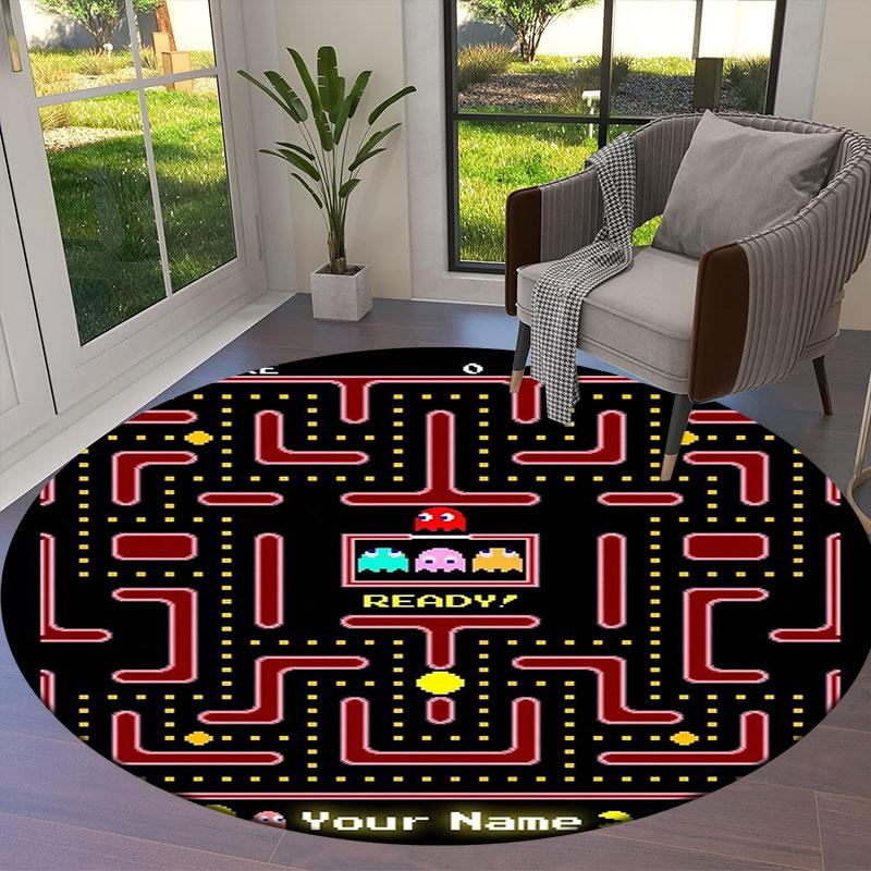Pac-Man Custom Name Round Area Rug,Carpet Rug for Living Room Bedroom Sofa Playroom Decor,Non-slip Floor Mat