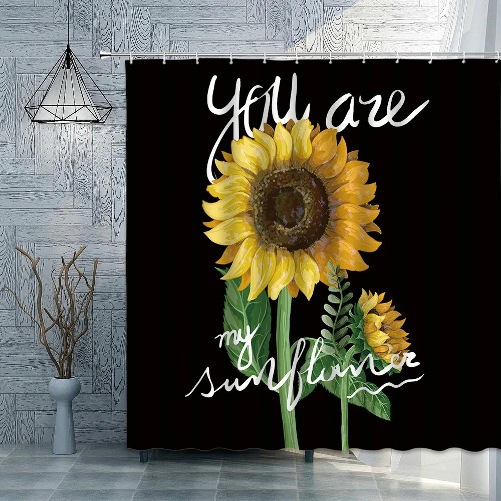 Rose Sunflower Shower Curtain Flower Green Plants Butterfly Bathroom Bath Curtains Waterproof Polyester Cloth Home Decoration