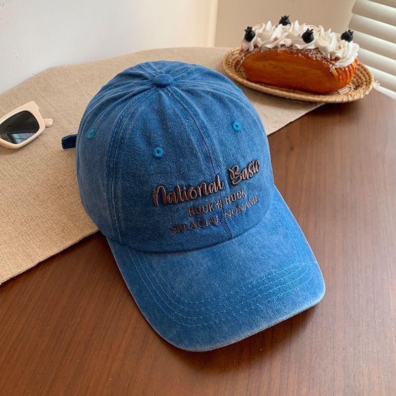 Letter Embroidered Baseball Cap Female American Retro Face-showing Small Peaked Cap Washed and Made Old Big Head Circumference Wide Brim Hat